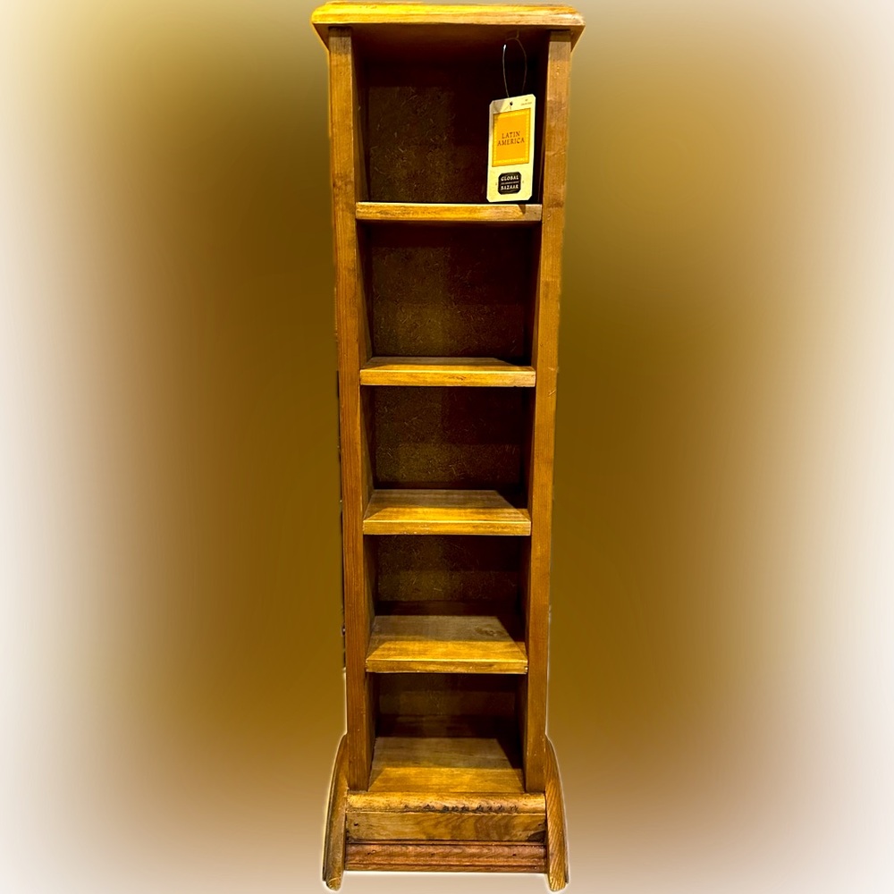 VTG CD GAME MEDIA ACCESSORY HOLDER WOODEN CABINET 5 CUBBY SHELF SHELVES 30 3/4”